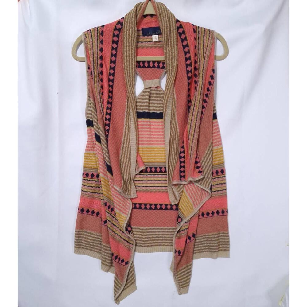 BLUE RAIN Drapey Cardigan Duster Wm S Sleeveless Stripe‎ Knit Vest Boho Aztec